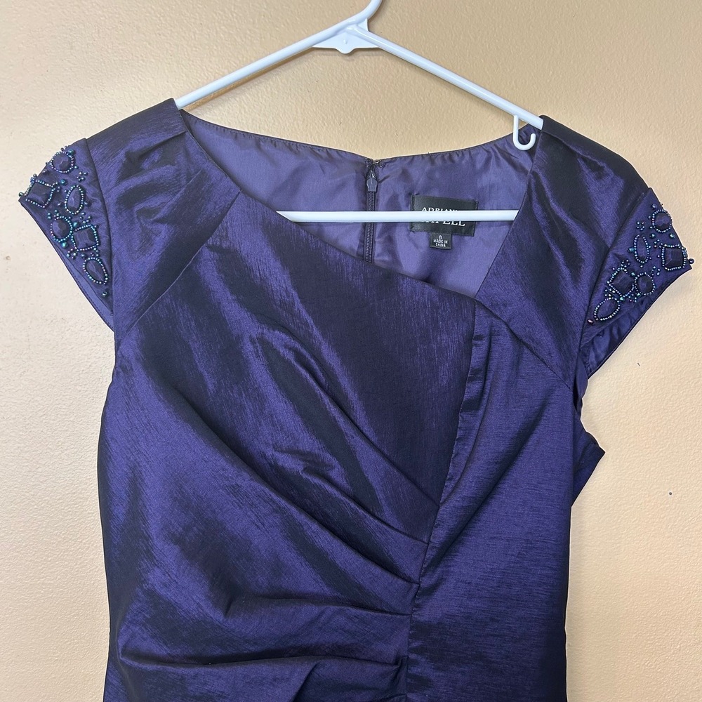 Adrianna Papell Women's Purple Beaded Sleeve‎ Party Cocktail Sheath Dress